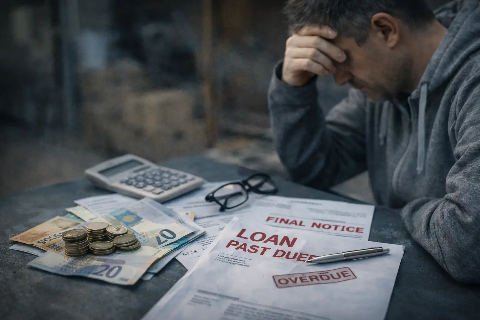 Hitel fizetési problémák – férfi elmaradt számlákkal – stresszes helyzet