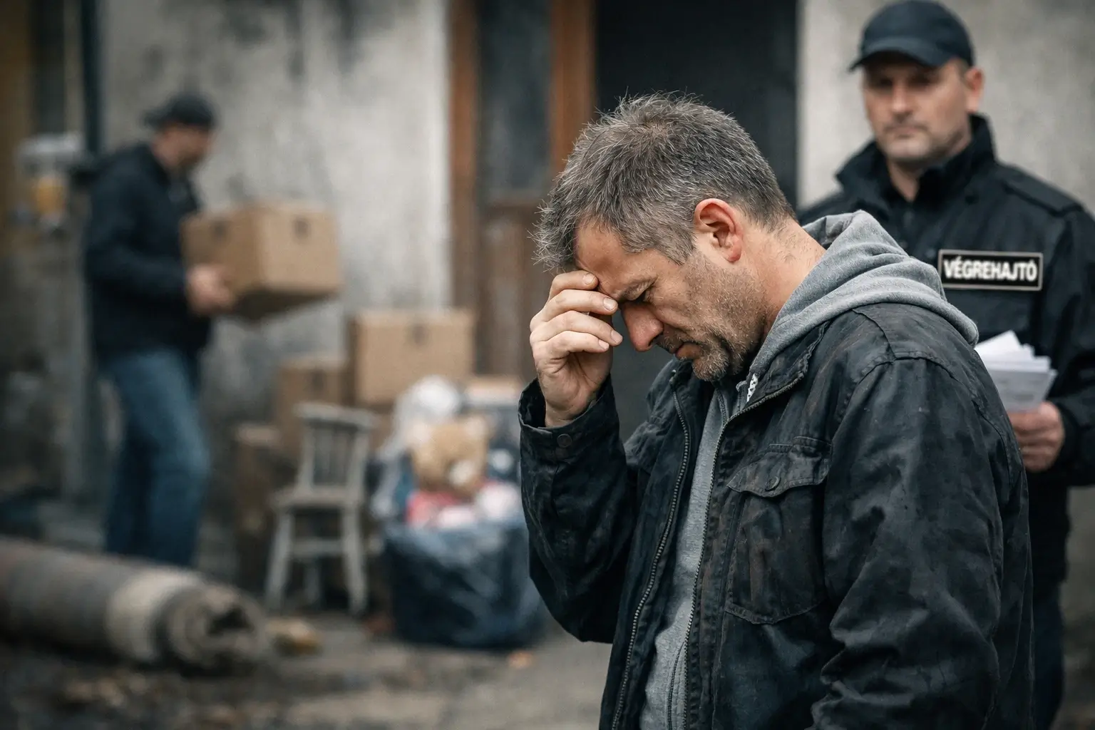 Végrehajtás folyamata – férfi kilakoltatás előtt – kilátástalan helyzet