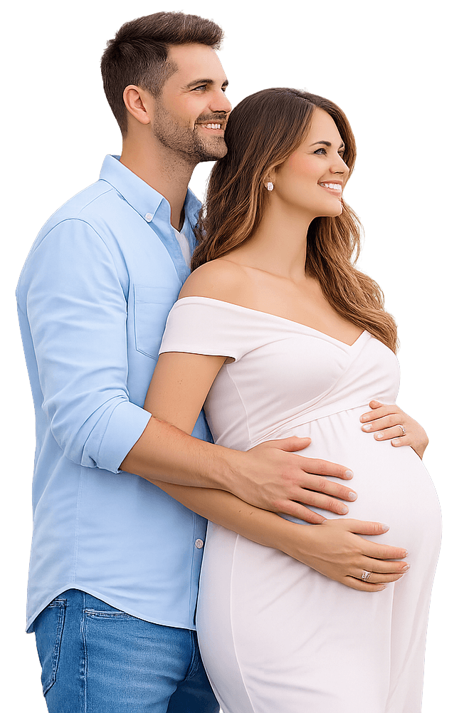 fiatal várandós pár boldogan a babaváró hitelfelvétel előtt